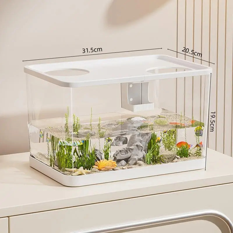 PET New Transparent Mini Fish Tank Aquarium Drop Resistant Hydroponic With Lid Ecological Desktop Home Lazy Tank Turtle Tank