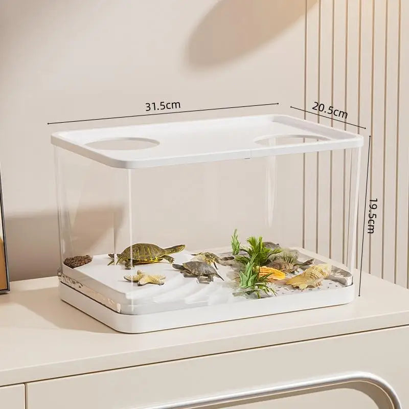PET New Transparent Mini Fish Tank Aquarium Drop Resistant Hydroponic With Lid Ecological Desktop Home Lazy Tank Turtle Tank