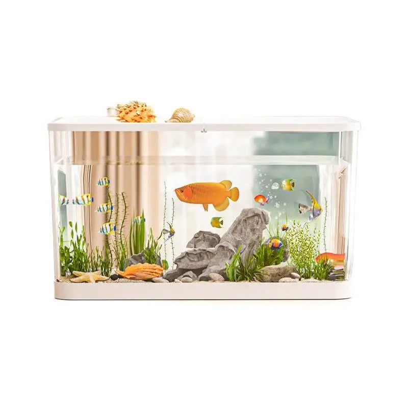 PET New Transparent Mini Fish Tank Aquarium Drop Resistant Hydroponic With Lid Ecological Desktop Home Lazy Tank Turtle Tank