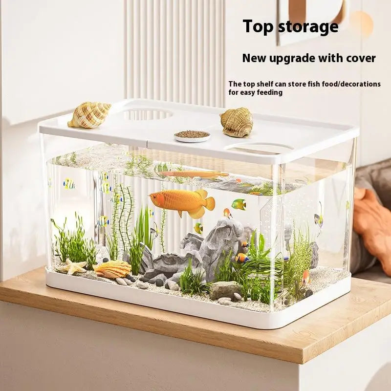 PET New Transparent Mini Fish Tank Aquarium Drop Resistant Hydroponic With Lid Ecological Desktop Home Lazy Tank Turtle Tank
