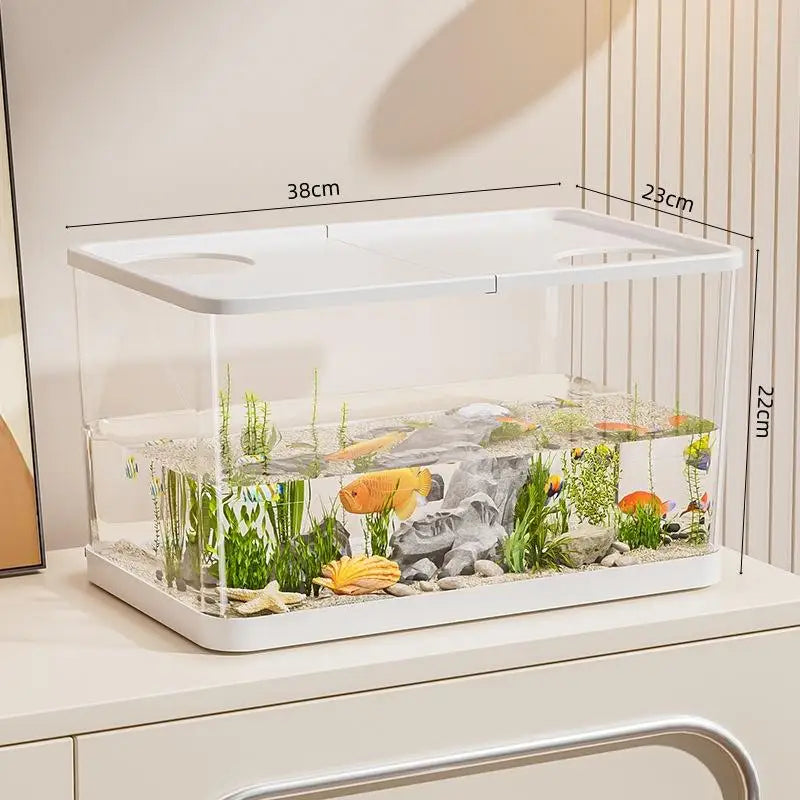 PET New Transparent Mini Fish Tank Aquarium Drop Resistant Hydroponic With Lid Ecological Desktop Home Lazy Tank Turtle Tank